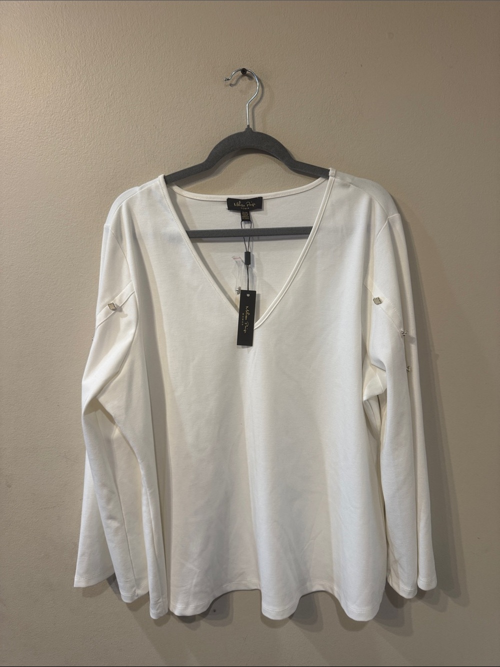 Plus Size Melissa Paige white / cream v-neck Long Sleeve Top 1x NEW nwt